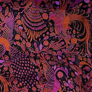 Tela de seda tejida a mano de 5 yardas Tailandia negro magenta rojo pavo real flores 38" de ancho - Imagen 1 de 5