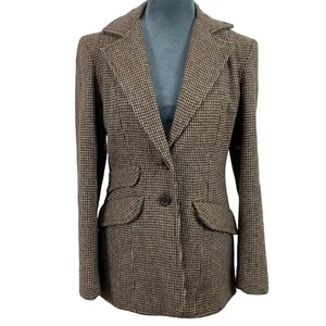 Vintage 70s Jamal of London Womens Small Tweed Two Button Brown Plaid Blazer - Picture 1 of 5