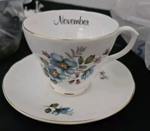 RARE Healacraft Flower of the Month November Bone China Cup & Saucer Birthday - Picture 1 of 6