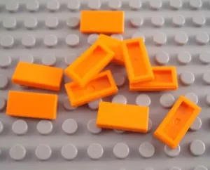 Lego Menge 10 Orange 1x2 Glatte Oberfläche Fliesen - Bild 1 von 1