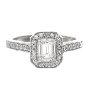 GIA Certified Diamond Engagement Halo Style Ring 2.10carat Emerald Cut Platinum - Picture 1 of 9