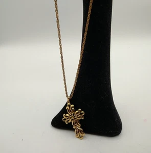 Schöne signierte KRONE TRIFARI Kreuz Halskette goldfarben 20" Kette hübsch - Bild 1 von 10