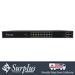 NOB 16 Port PoE 100Mbps RJ45 Vivotek AW-FGT-180C-250 Switch | 2x 2Gb RJ45/SFP - Picture 1 of 10