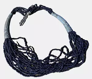 Vintage Multi-layered Necklace Black Beads Metal Viking Horns Design - Picture 1 of 11