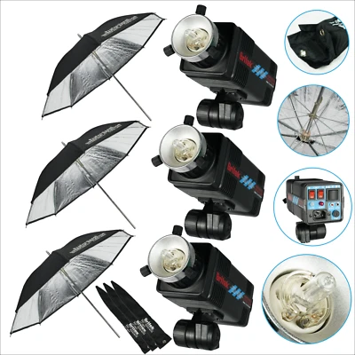 3 PACK - Britek 168W Studio Flash Strobe Monolight w/ Lamp, Flash Tube, Umbrella - Image 1 of 4