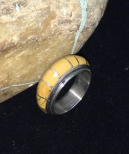 Navajo Yellow Gold Turquoise Sterling Silver Inlay Ring Size 6.5 01781 - Picture 1 of 12