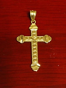 10kt Gelbgold Kruzifix Herz Anhänger gepunzt signiert Kreuz Goldanhänger - Bild 1 von 4