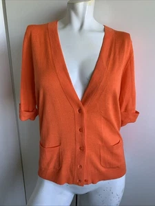 *Neu ohne Etikett* Ann Taylor Gr. Large orangefarbene Strick-Cardigan mit Ellenbogenärmeln und V-Ausschnitt - Bild 1 von 5