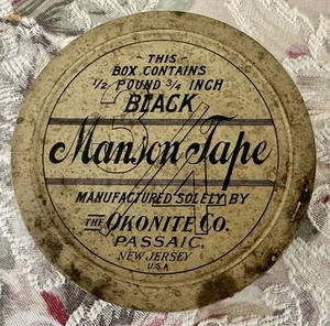 Lata de cinta de albañil negra vintage Okonite Co. de 3/4" - Imagen 1 de 2