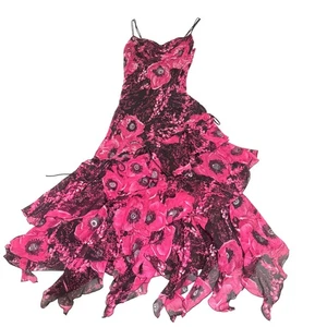 Lexus Damen rosa schwarz Seide doppelte Träger Blumen Perlen langes Kleid Gr UK 10 - Bild 1 von 12