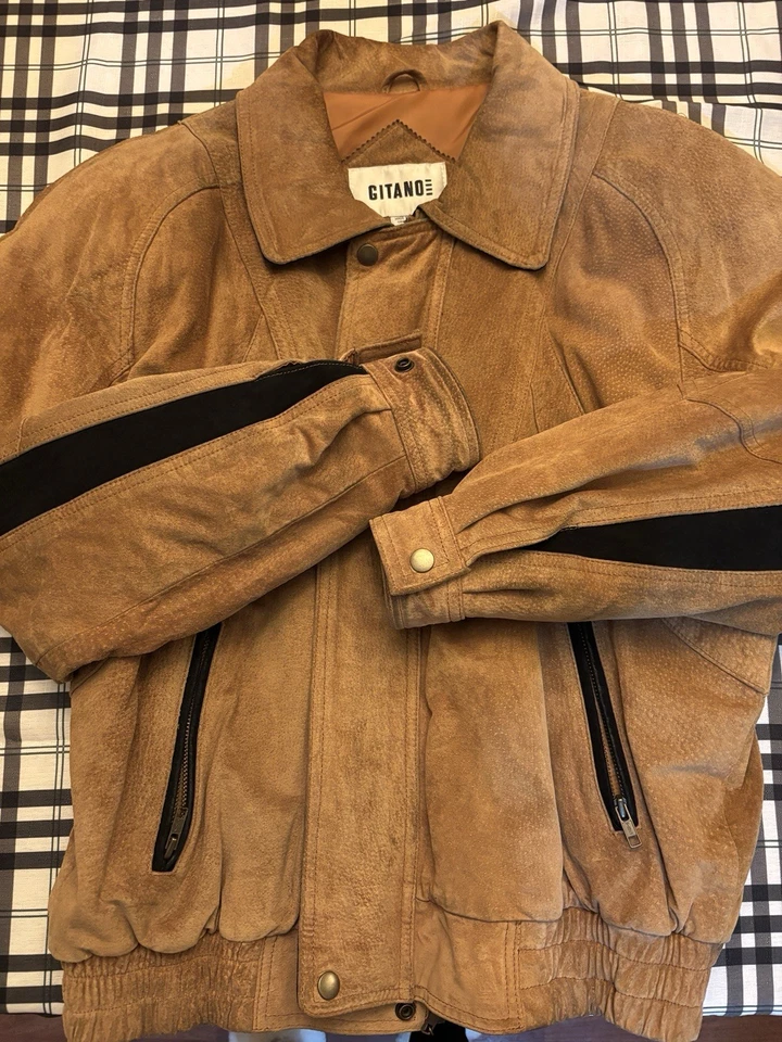 Gitano/Leather Medium Nubuck Leather Brown Bomber Jacket Men’s - Image 1 of 4