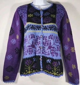 Cardigan maglione Alpaca Imports nordico taglia M lana ultra morbido viola blu - Foto 1 di 19