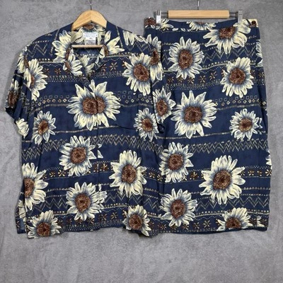 Blusa Falda Rena Rowan para Saville Azul Girasol Hawaiana Abotonada Talla 16 Foto 1 de 4