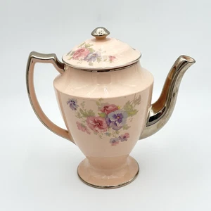 Vintage Glo Peche Ware Limoges Sebring Ohio Teekanne Pfirsich mit Silber Ausguss Floral - Bild 1 von 8