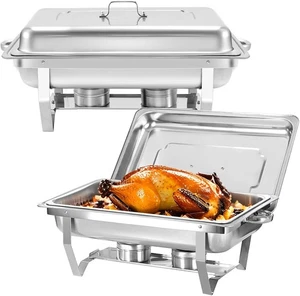 Full Pan Chafing Dish Buffet Set 2PC Cfor Banquets Dinners 9QT Rectangle Chafer - Picture 1 of 6