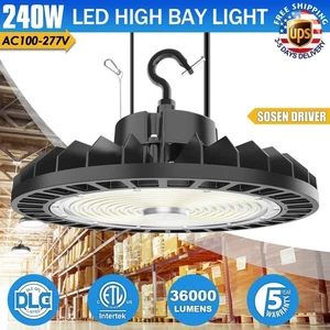 36000LM - 240W UFO LED High Bay Light Dimmable Ceiling Fixture With Sosen Driver - Picture 1 of 9