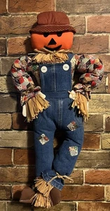 Pumpkin Farmer Scarecrow Plush Fabric Halloween Decoration Wall Door Hanging 2ft - Picture 1 of 16