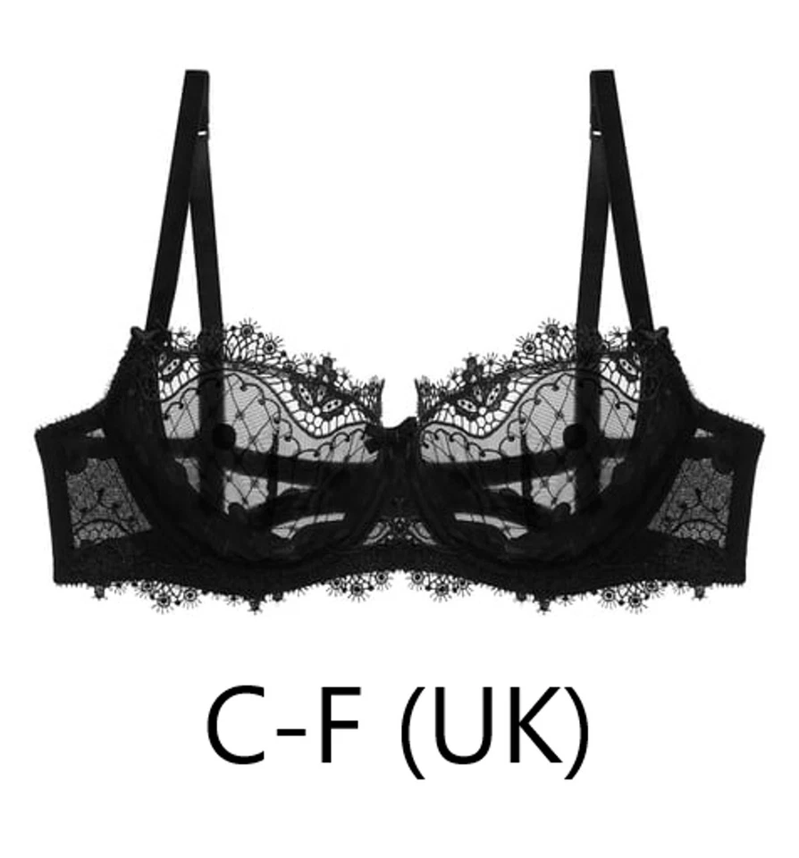 Dita Von Teese  Black Vedette Allover Sheer Mesh Underwire Bra 38E NEW - Image 1 of 1