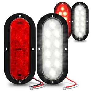 Luces traseras LED de remolque de 6" ovaladas 2 rojas + 2 blancas freno giro inverso impermeable - Imagen 1 de 8