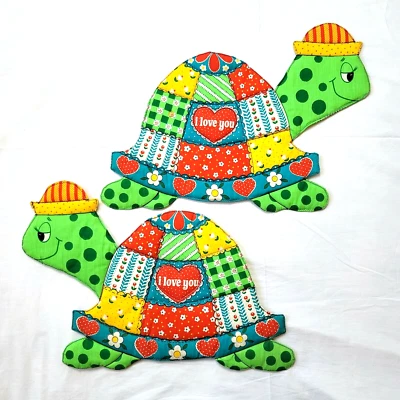 2 Colgantes de Pared Tortuga Retazos Acolchados De Colección Retro Guardería Te Quiero 19x15 Foto 1 de 4