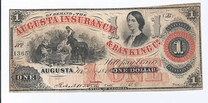 1862 NOTA DE SEGURO Y BANCA AUGUSTA CO GEORGIA $1 OBSOLETA, ESTADO XF - Imagen 1 de 2
