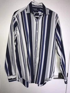 Ralph Lauren Button Down Long Vintage Sleeve Blue Striped Shirt Hong Kong Sz L - Picture 1 of 3
