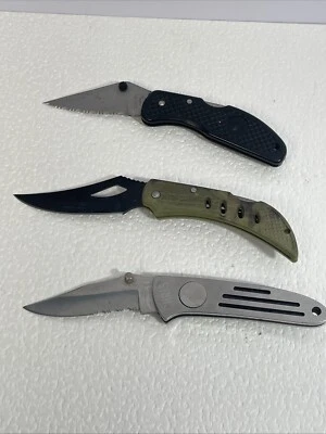 Lote de 3 cuchillos de bolsillo plegables vintage surtidos marcas y estilos cuchillo paquete Foto 1 de 4