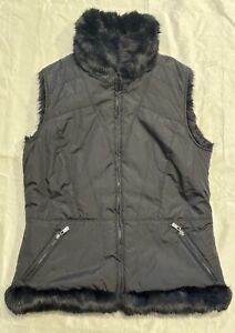 Coldwater Creek Reversible Vest Faux Fur XS 4-6 Black Pockets Puffer