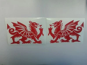 2 x small Welsh red dragon car bumper stickers 14 x 9 cm decal van motorbike - Picture 1 of 1
