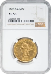 1884-CC $10 Gold Liberty AU58 NGC 949502-5 - Picture 1 of 4