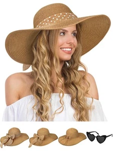 Sun Hats for Women, Wide Brim Floppy Beach Straw Hat for Summer Travel Vacati... - Picture 1 of 6