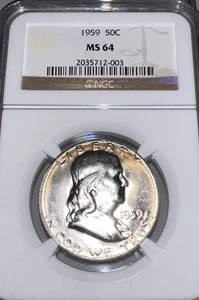 1959 50c Franklin Silver Half Dollar Fifty Cents NGC MS64 - Picture 1 of 4