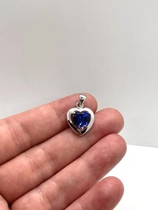 Collana con ciondolo cuore in argento sterling 925 zirconi zaffiro blu - Foto 1 di 4