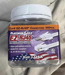 Platinum Tools 202010J EZ-RJ45 CAT6 Connectors - Jar of 100 (Made in USA) - Afbeelding 1 van 4