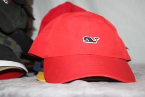 Vineyard Vines Red Hat Whale Logo Navy Adjustable Cap Hook Loop Polyester - Picture 1 of 9