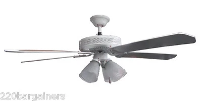 Sakura 52" 220-240 Volt Ceiling Fan 220/240V White 5 Blades 4 Lights 3 Speed - Image 1 of 4