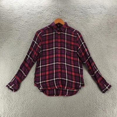 Camisa American Eagle para mujer pequeña púrpura franela a cuadros abotonada manga larga Foto 1 de 4