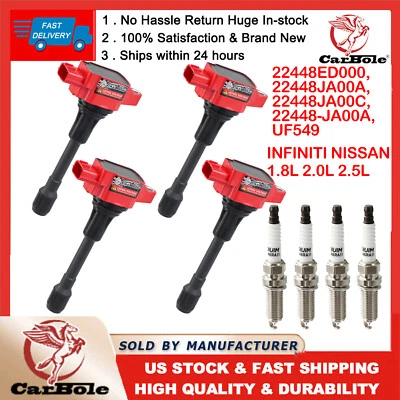 4 катушки зажигания и свечи зажигания для 2007-2019 Nissan Altima Sentra Versa 2,5 л UF549 - Изображение 1 из 4