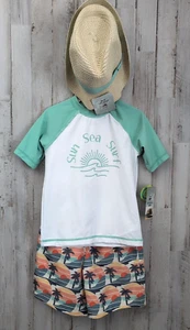 Panama Jack Boys Three Piece Swim Trunks -Matching Shirt-Hat Size 4T Beach Pool - Picture 1 of 13