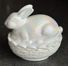 Mosser Glass - Bunny on Basket/Nest - MILK GLASS CARNIVAL Easter Spring Trinket