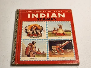1957 Vintage INDIAN STAMPS A Little Golden Activity Book HC - Imagen 1 de 9