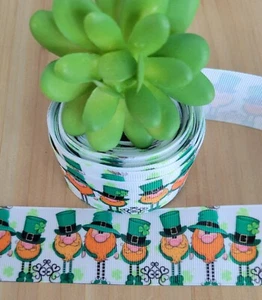 Nastro Grosgrain Felice Giorno di San Patrizio 1,5" (1 YD) Folletti Trifoglio Artigianale - Foto 1 di 1