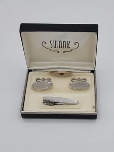 Swank Vintage (New in the Box) Silvertone Cufflinks and Tie Bar In Original Box - Picture 1 of 13