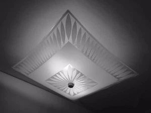 Vtg Square White/Clear Glass Daisy Ceiling Light Shade 13 3/4” - Picture 1 of 10