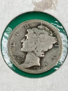 Moneda de diez centavos de plata Mercury 1917 promedio circulada - Imagen 1 de 2