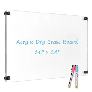Large Clear Acrylic Dry Erase Board, 24" X 16" Black Non-Magnetic Frameless C... - Picture 1 of 7