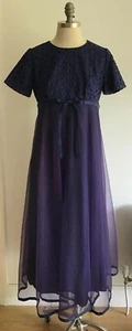 Maxi Vestido Vintage Años 60 Jean Varon Empire Line Marino/Púrpura, Vintage Talla 16 Reino Unido - Imagen 1 de 11