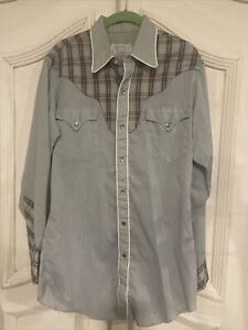 40s H BAR C Western Men's 15 1/2 33 klikit Snap Shirt plaid w/ Pockets 1940s