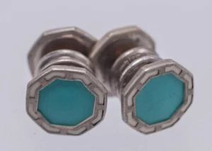 Vintage - Baer Wilde Art Deco Octagonal Blue Enamel Cufflinks Set - Picture 1 of 5
