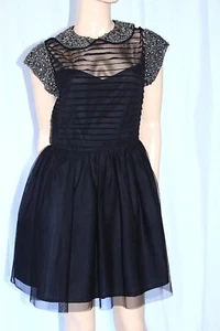 ASOS blk Peter Pan Kragen Korsett Kleid Babydoll Wednesday Addams Gothic S/6/10 - Bild 1 von 7